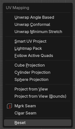 블렌더 UV 언랩 메뉴