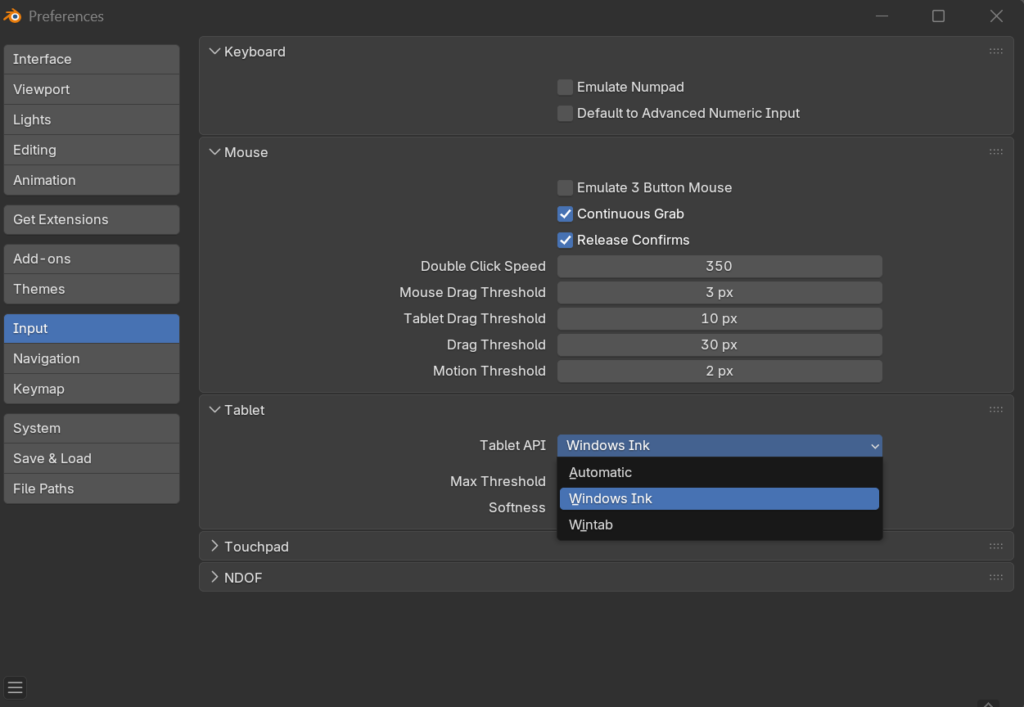 블렌더 타블렛 필압